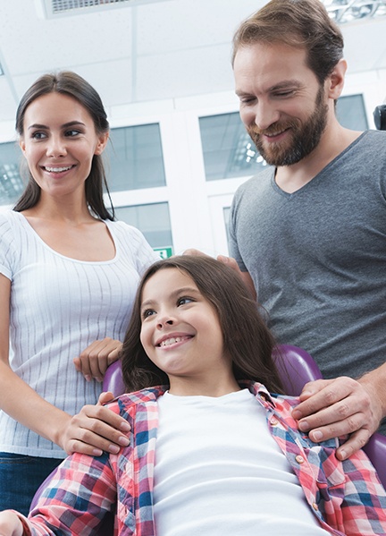 Parents and child in dental office for children's dentistry